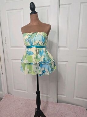 Fire Los Angeles Strapless Tiered Camisole in Blue & Green